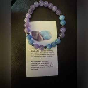 Amethyst & Aquamarine gemstone bracelet NEW M Medium
